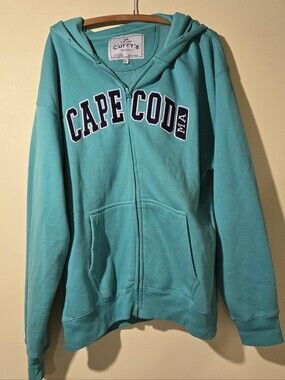 Men's Cape Cod MA Teal Zip-Up Hoodie.